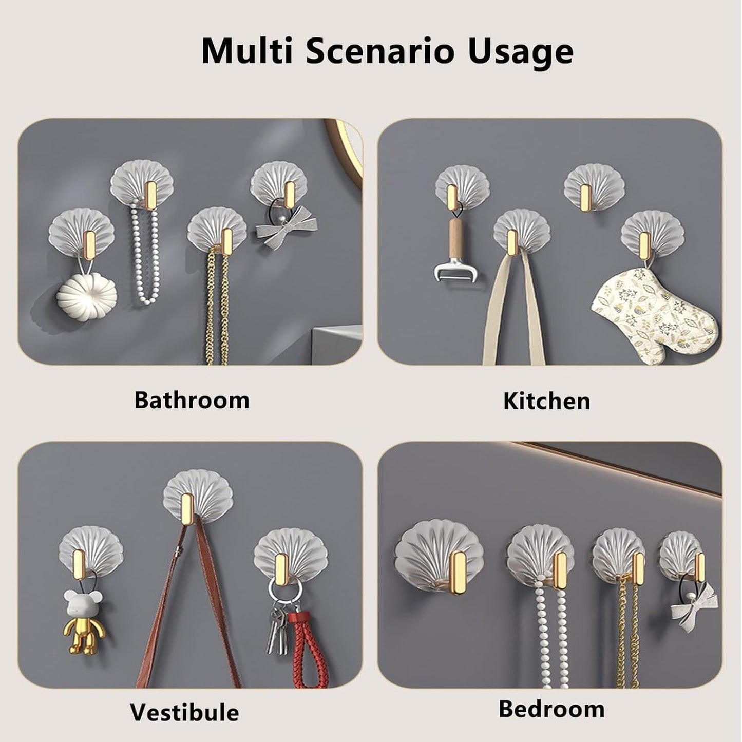 Self Adhesive Seashell Wall Hooks - No Drill Magic