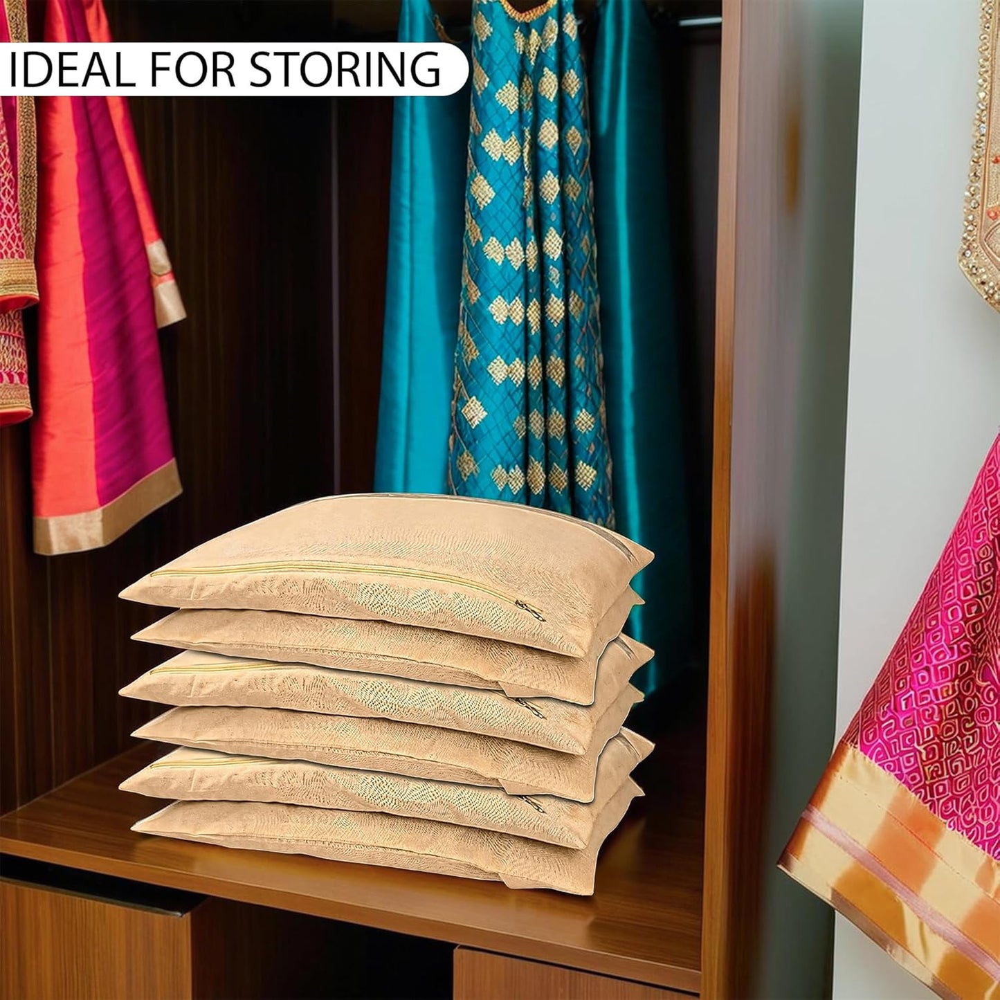 Cotton Saree Storage Cover with Mesh Window & Zip Closure