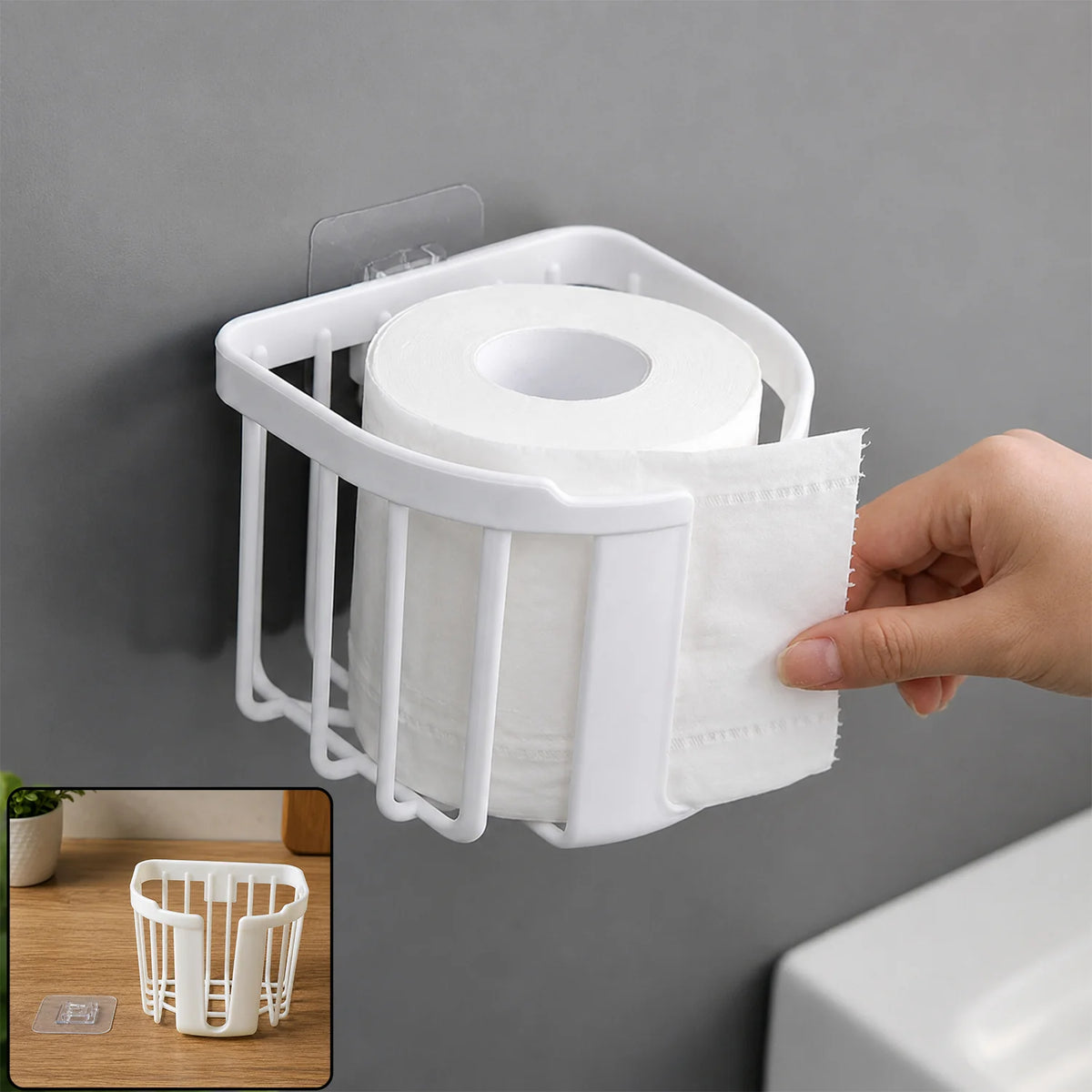 Self Adhesive Toilet Paper Holder Bathroom Organizer