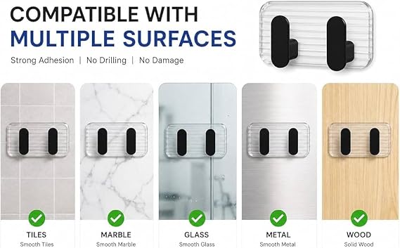 Heavy Duty Self Adhesive Wall Hook for Kitchen & Bathroom