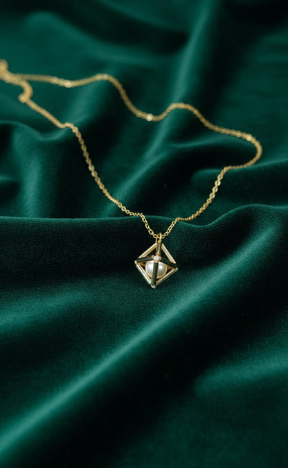 Floating Pearl Cube Necklace [Limited Stock]