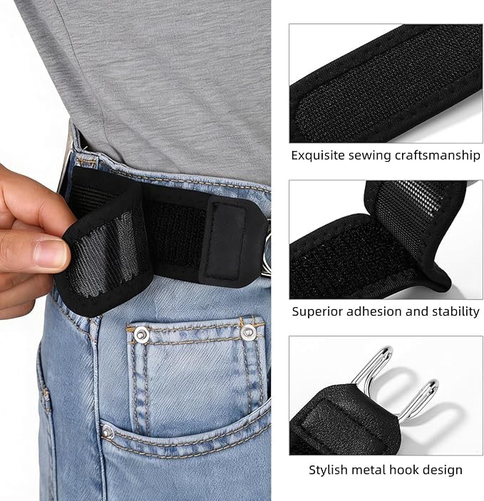 Buckleless Elastic Waist Belt with Metal Hook Adjustable Stretch
