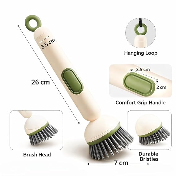 Heavy Duty Dish Scrubber with Soap Dispenser | 360° Rotating (G)