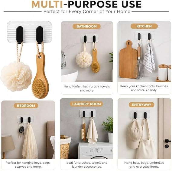 Heavy Duty Self Adhesive Wall Hook for Kitchen & Bathroom