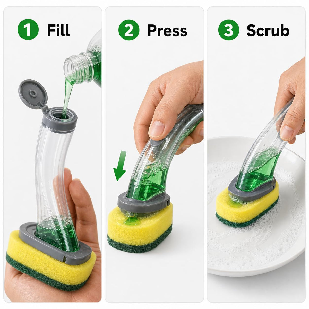Heavy Duty Soap Dispensing Brush  – Easy Kitchen Cleaning