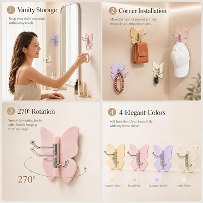 Premium Butterfly Adhesive Wall Hooks -180°Rotating
