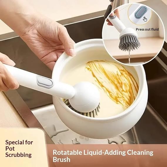 Heavy Duty Dish Scrubber with Soap Dispenser | 360° Rotating (G)