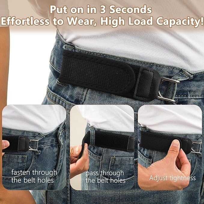 Buckleless Elastic Waist Belt with Metal Hook Adjustable Stretch