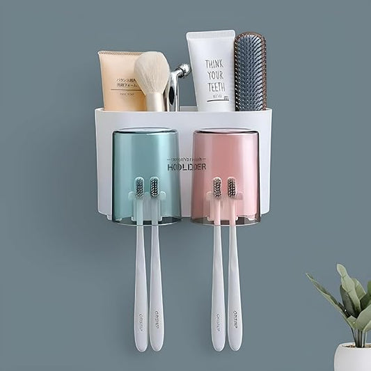 Double Cup Wall Mounted Toothbrush Organizer