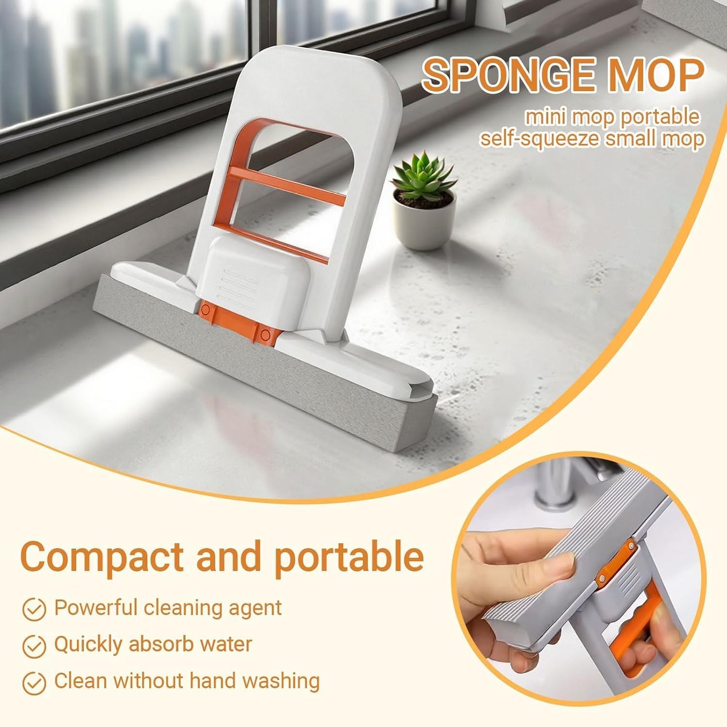 Self-Squeeze Foldable Mini Sponge Mop For Quick Cleaning (G)