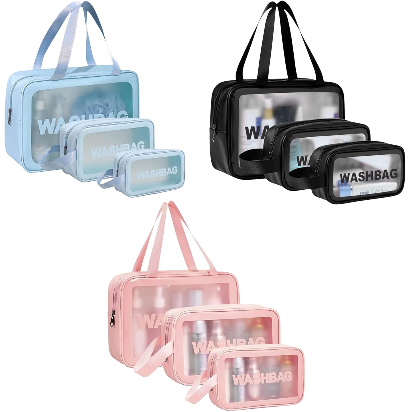Travel Kit (Set of 3) Washbag Organizer with Clear Window