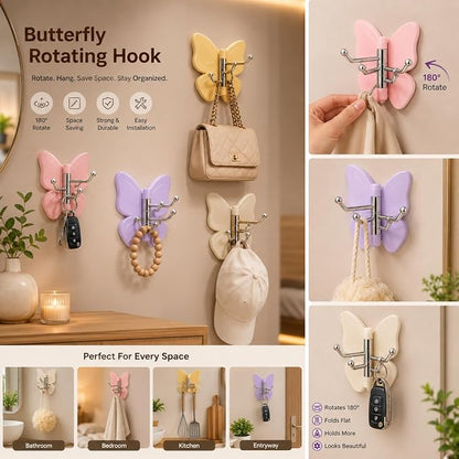 Premium Butterfly Adhesive Wall Hooks -180°Rotating