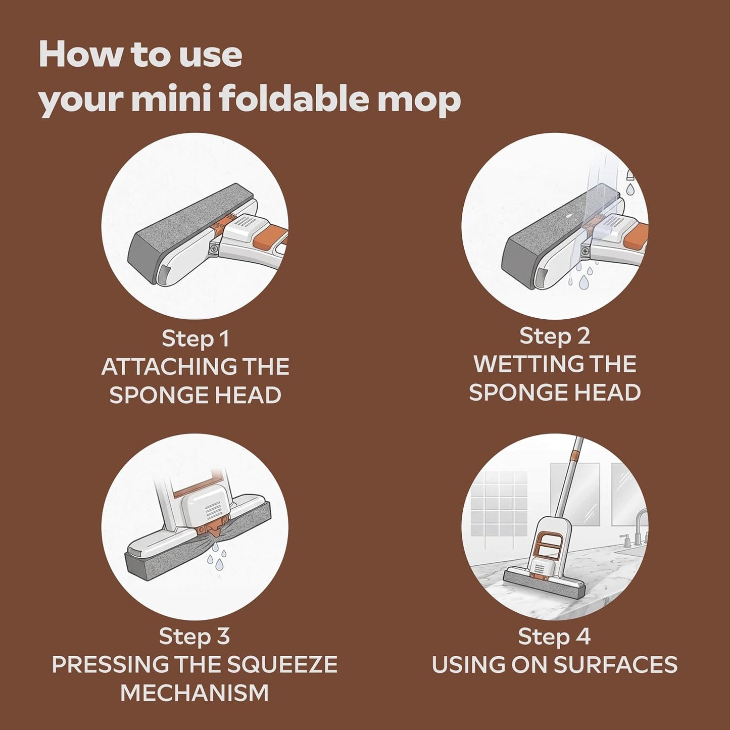 Self-Squeeze Foldable Mini Sponge Mop For Quick Cleaning (G)