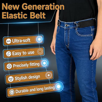 Buckleless Elastic Waist Belt with Metal Hook Adjustable Stretch