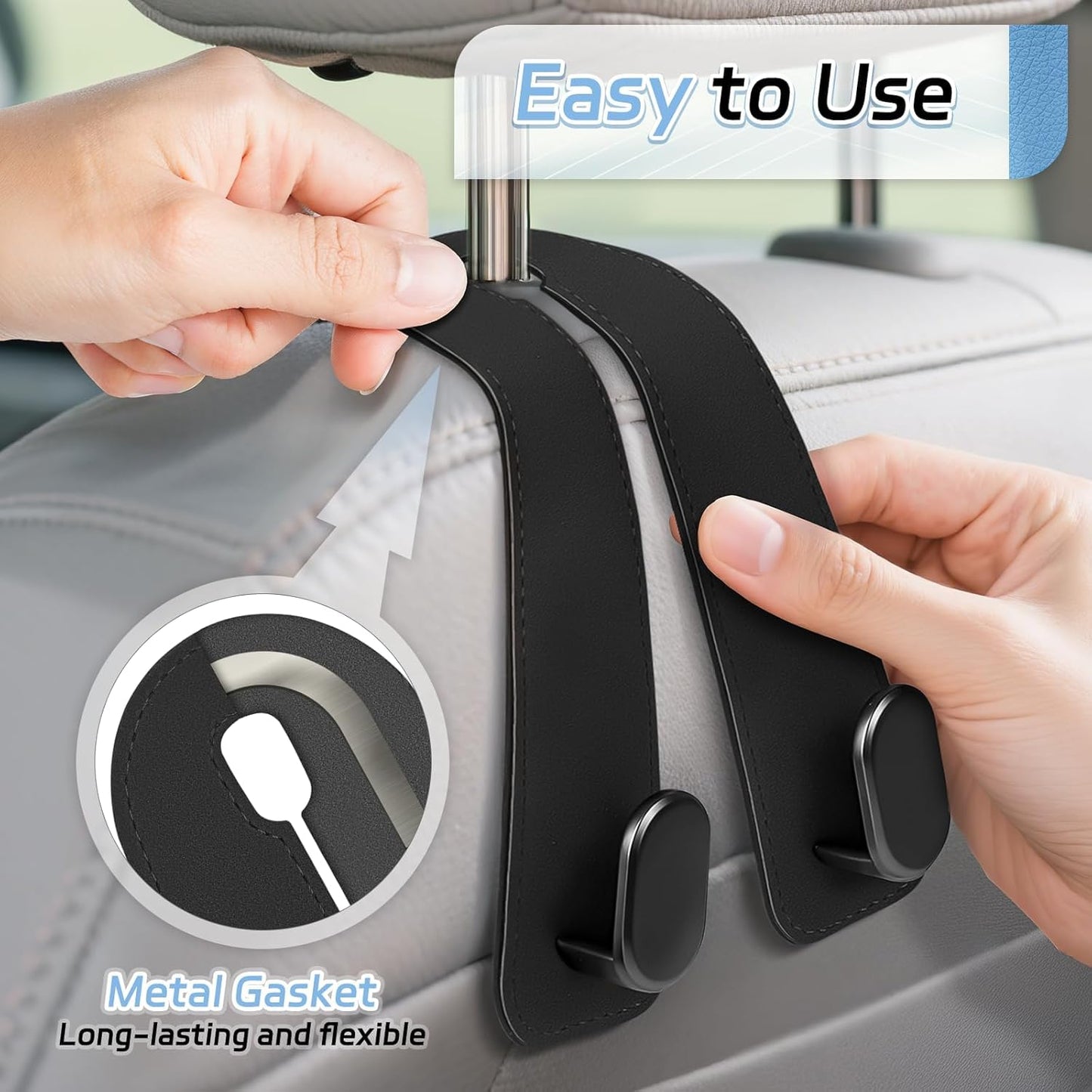 Premium Leather Car Seat Hooks – Stylish Car Organizer