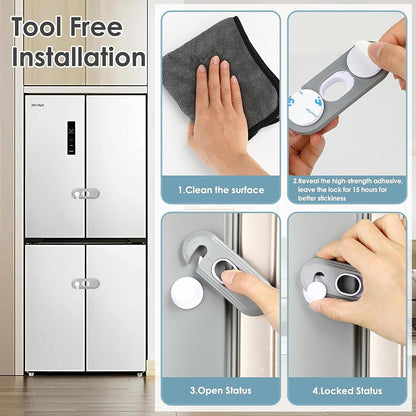 Child Safety Lock for Refrigerator Cabinet & Cupboard - Adhesive Baby Proof Lock