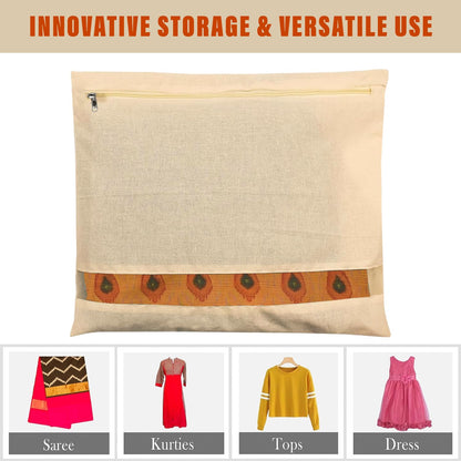 Cotton Saree Storage Cover with Mesh Window & Zip Closure