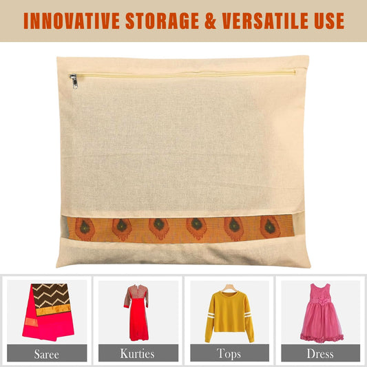 Cotton Saree Storage Cover with Mesh Window & Zip Closure