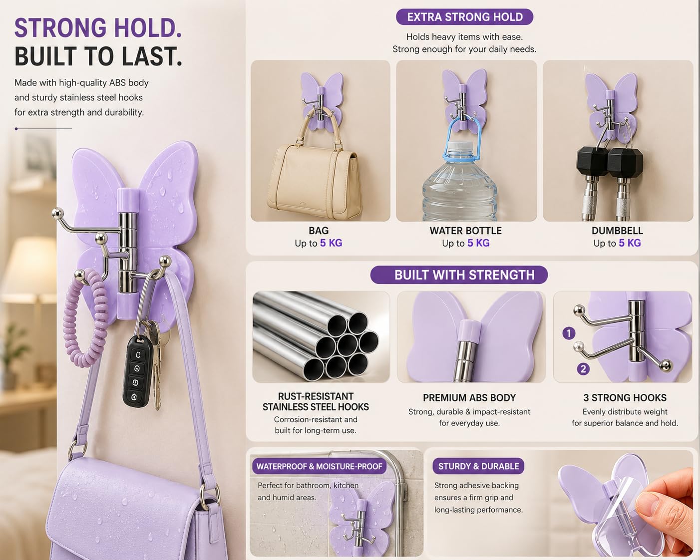 Premium Butterfly Adhesive Wall Hooks -180°Rotating