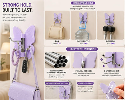 Premium Butterfly Adhesive Wall Hooks -180°Rotating