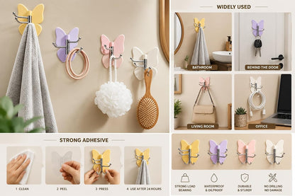 Premium Butterfly Adhesive Wall Hooks -180°Rotating