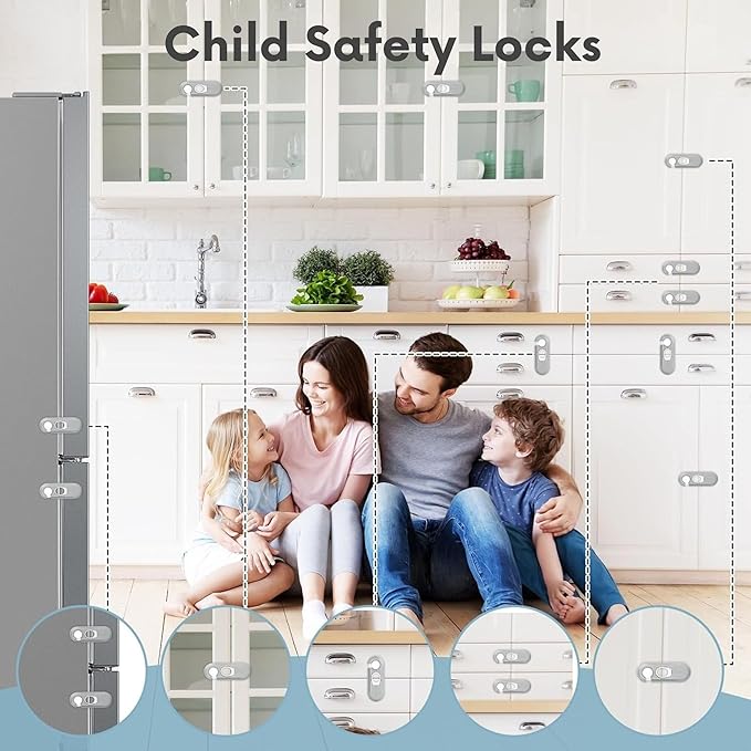 Child Safety Lock for Refrigerator Cabinet & Cupboard - Adhesive Baby Proof Lock