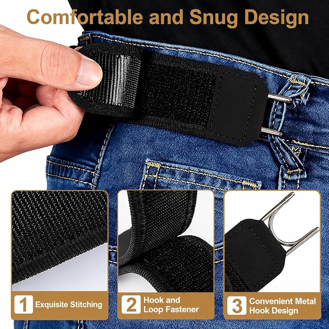 Buckleless Elastic Waist Belt with Metal Hook Adjustable Stretch