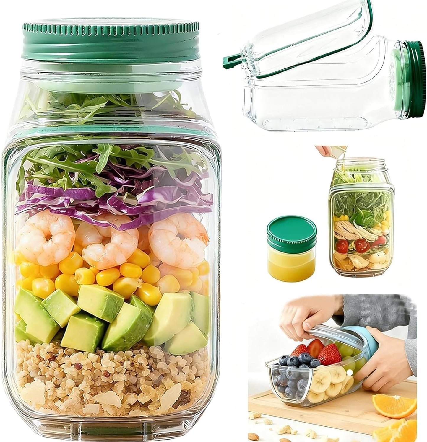 Leak Proof Salad Jar with Side Opening & Lid (G)