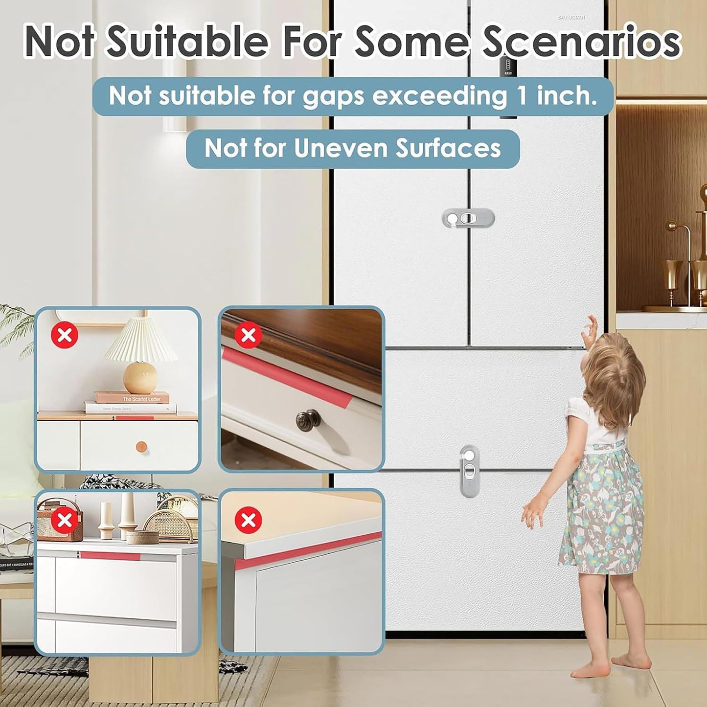 Child Safety Lock for Refrigerator Cabinet & Cupboard - Adhesive Baby Proof Lock