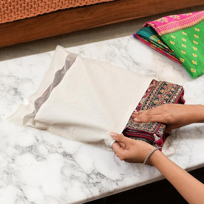 Cotton Saree Storage Cover with Mesh Window & Zip Closure