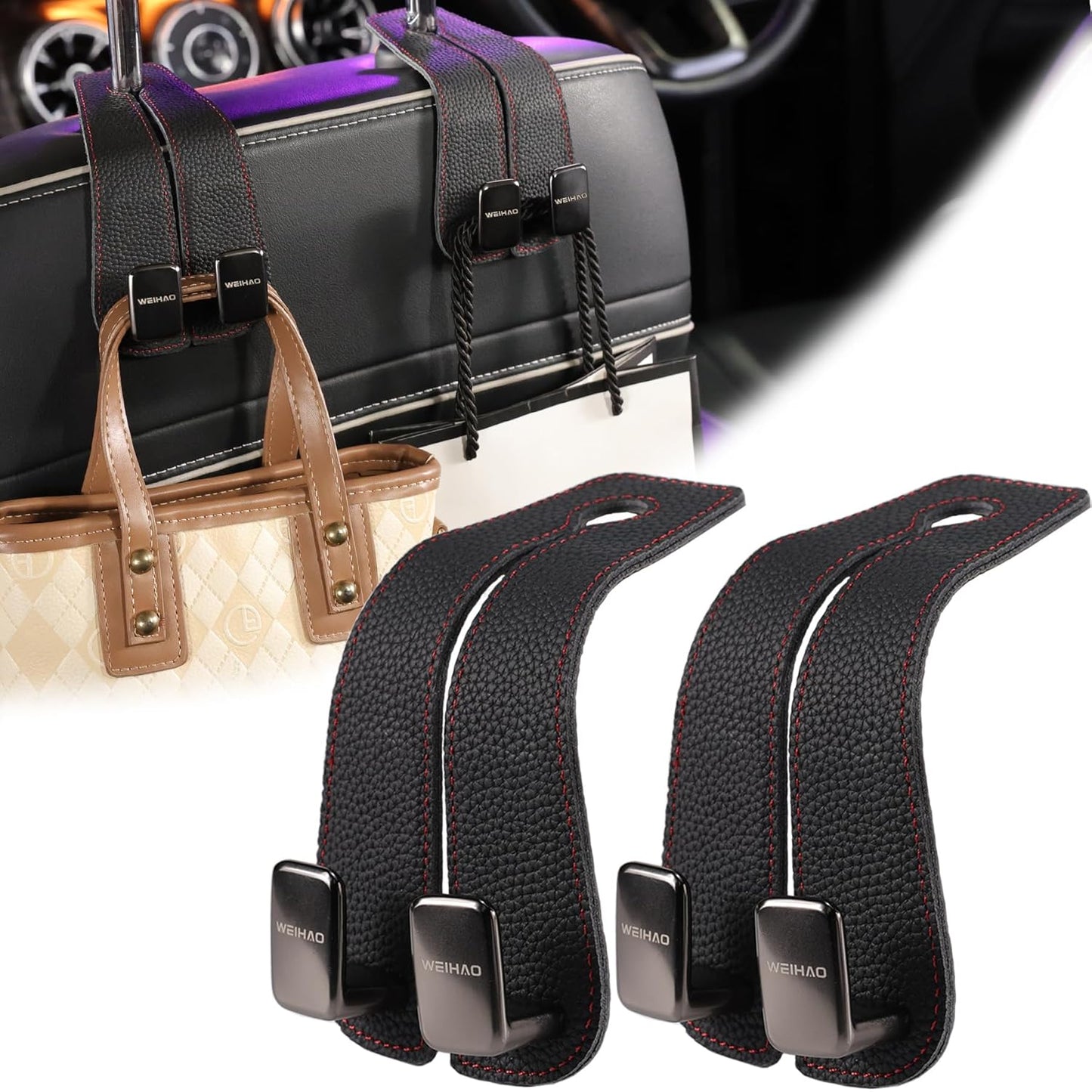 Premium Leather Car Seat Hooks – Stylish Car Organizer
