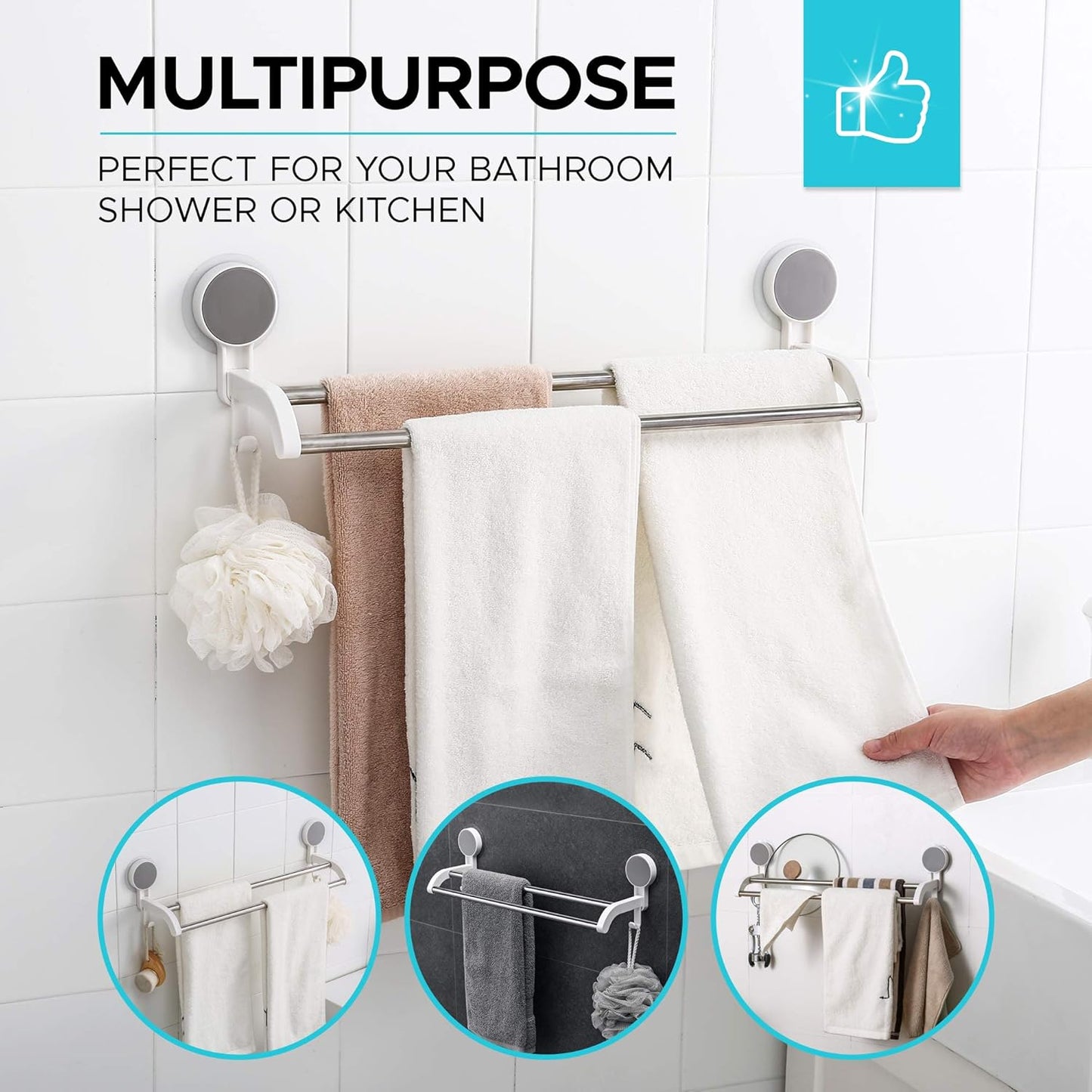 Self Adhesive Towel Holder Bar for Bathroom & Kitchen