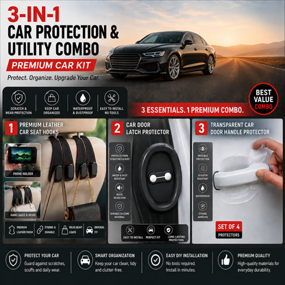 3-in-1 Car Protection & Utility Combo - Premium Car Kit