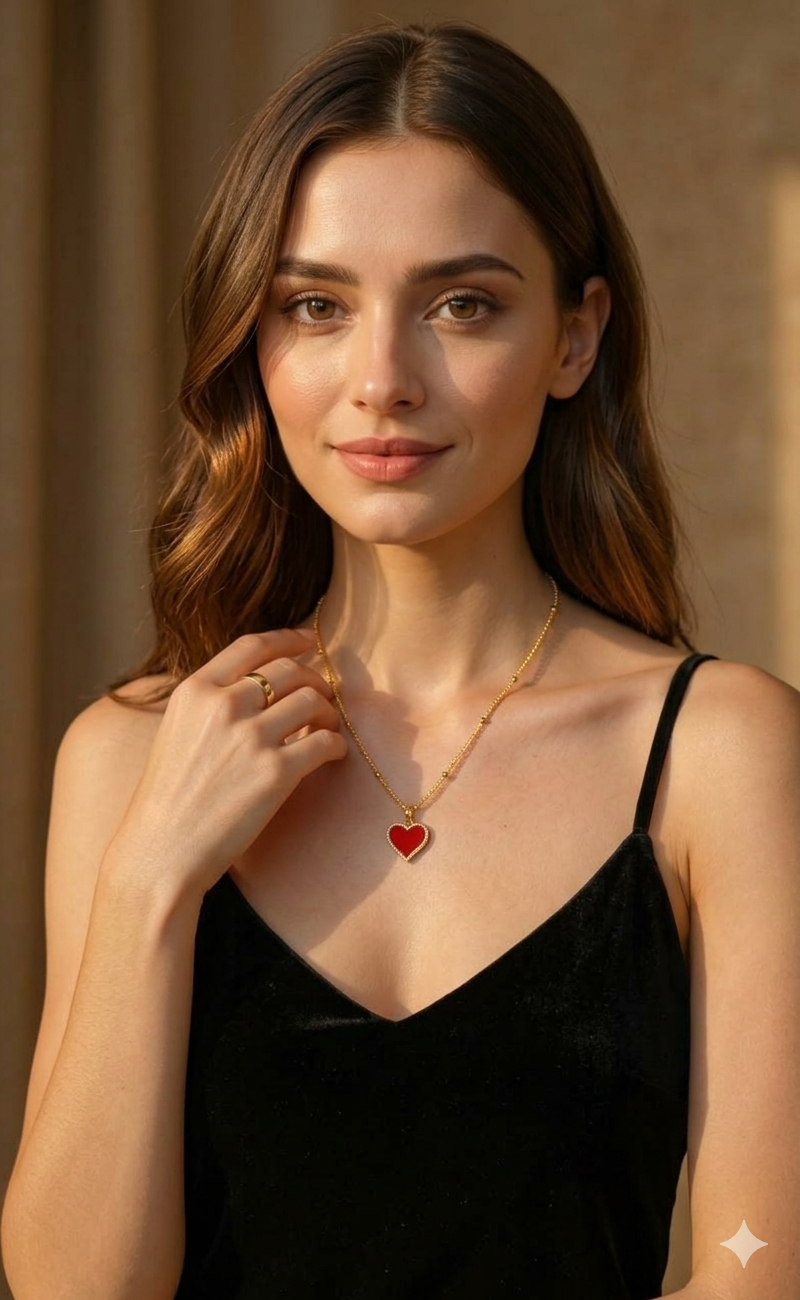 Red Heart Stone Necklace