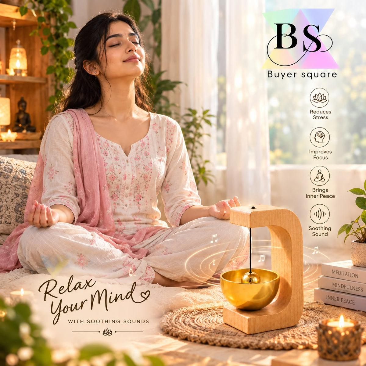 Wooden Frame Hanging Bell – Soothing Sound